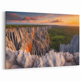 Madagascar Landscape Art - Unique Limestone Formation at Sunset Print