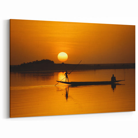 Sunset Canoeing in Mali - African Landscape Wall Art