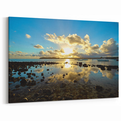 Golden Sunrise Over Mauritius Shoreline - Scenic African Beach Print