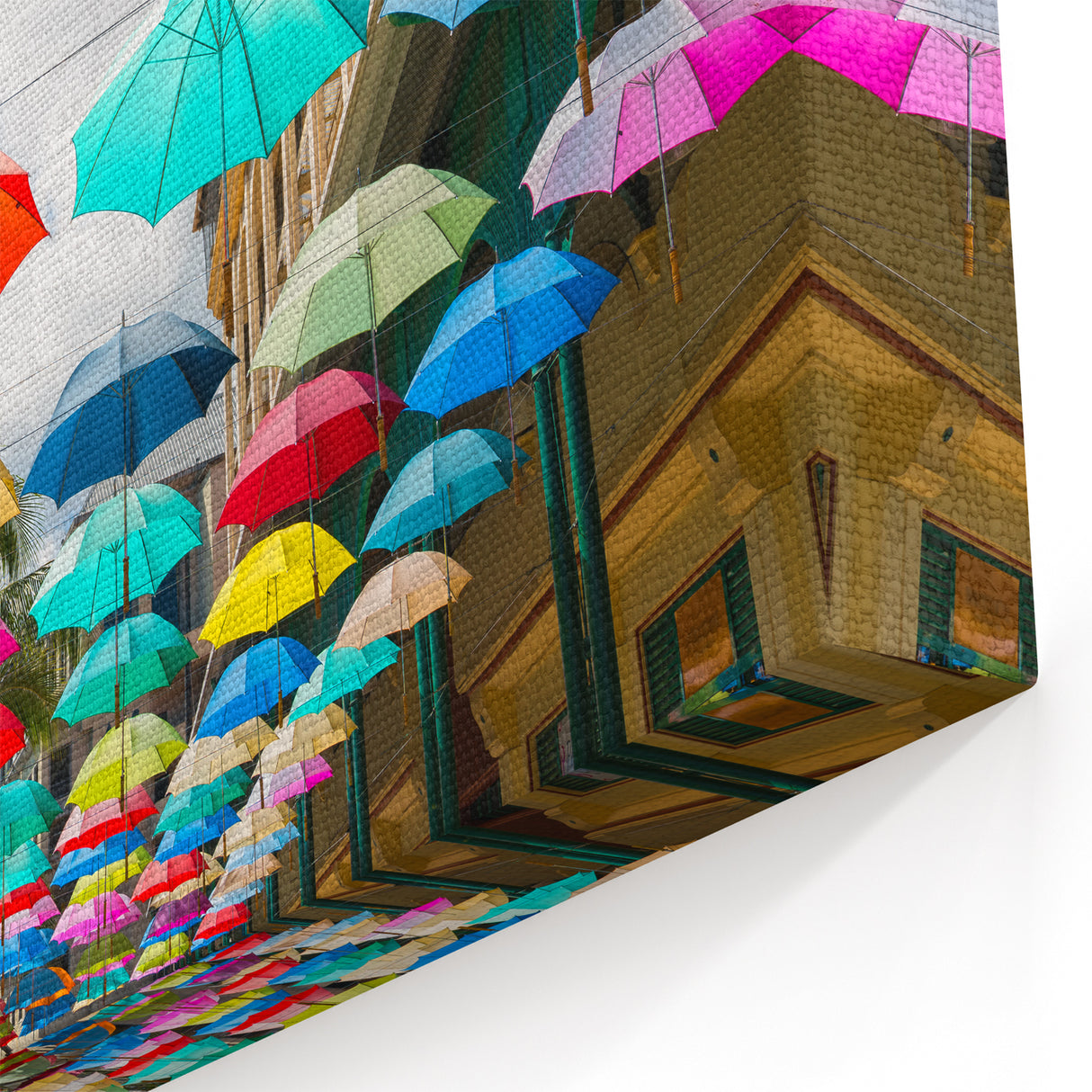 Colorful Umbrellas Overhead - Vibrant Street Scene Mauritius Art Print