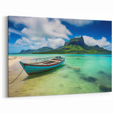Tranquil Boat on Le Morne Lagoon - Mauritius Coastal Landscape Art