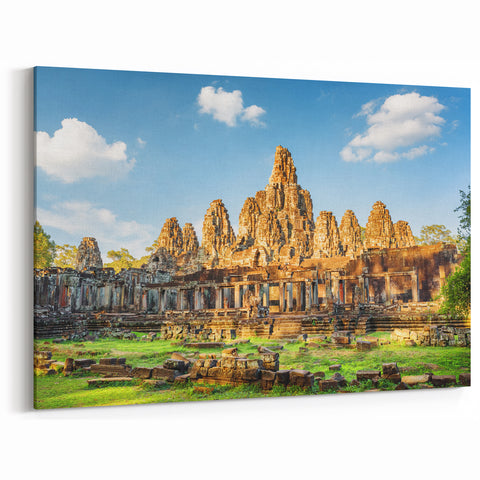 Cambodian Landscape Canvas - Bayon Temple Under a Clear Sky