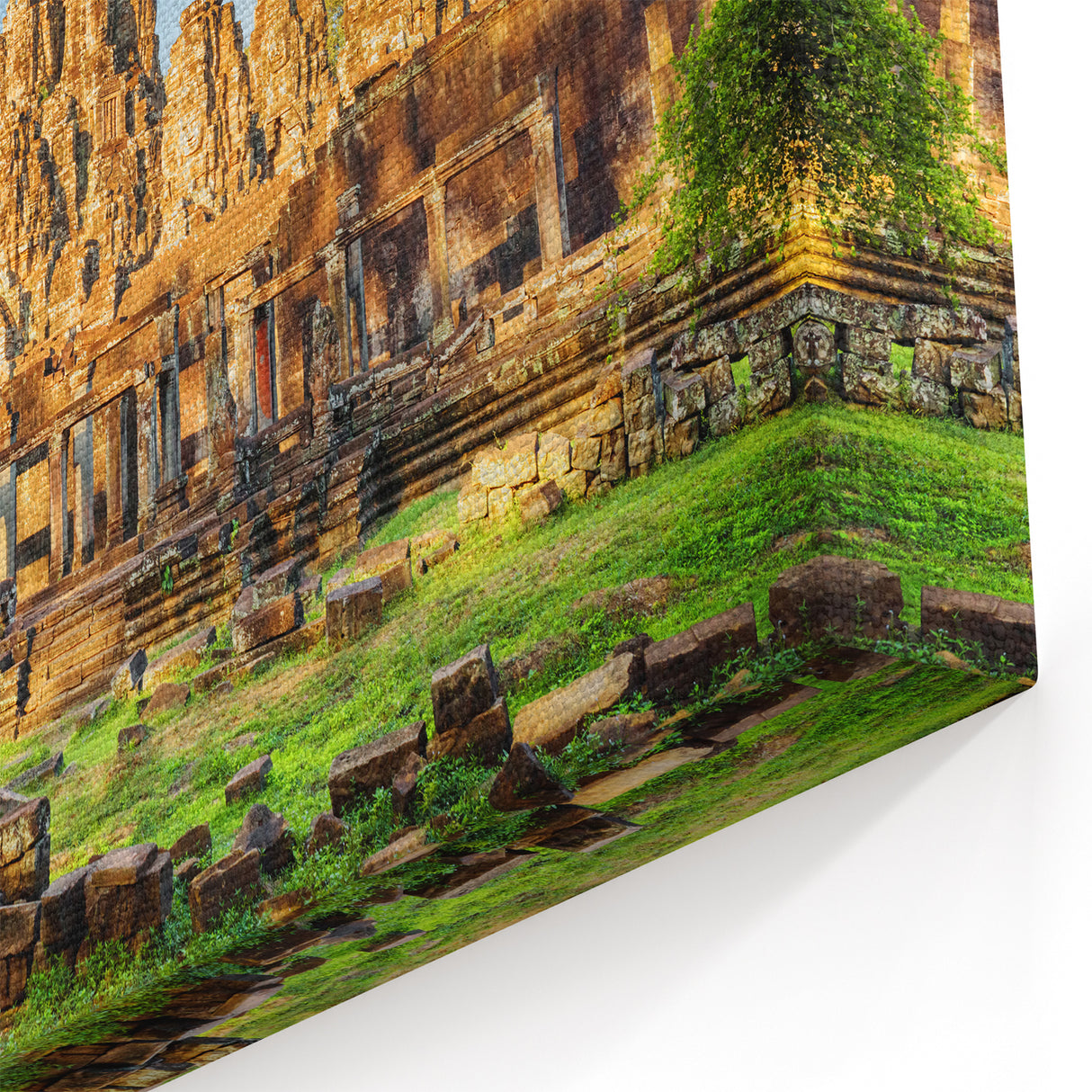 Cambodian Landscape Canvas - Bayon Temple Under a Clear Sky