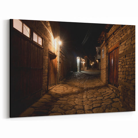 Fiery Sunset Over Tranquil Waters - Azerbaijan Baku Night Alley Art