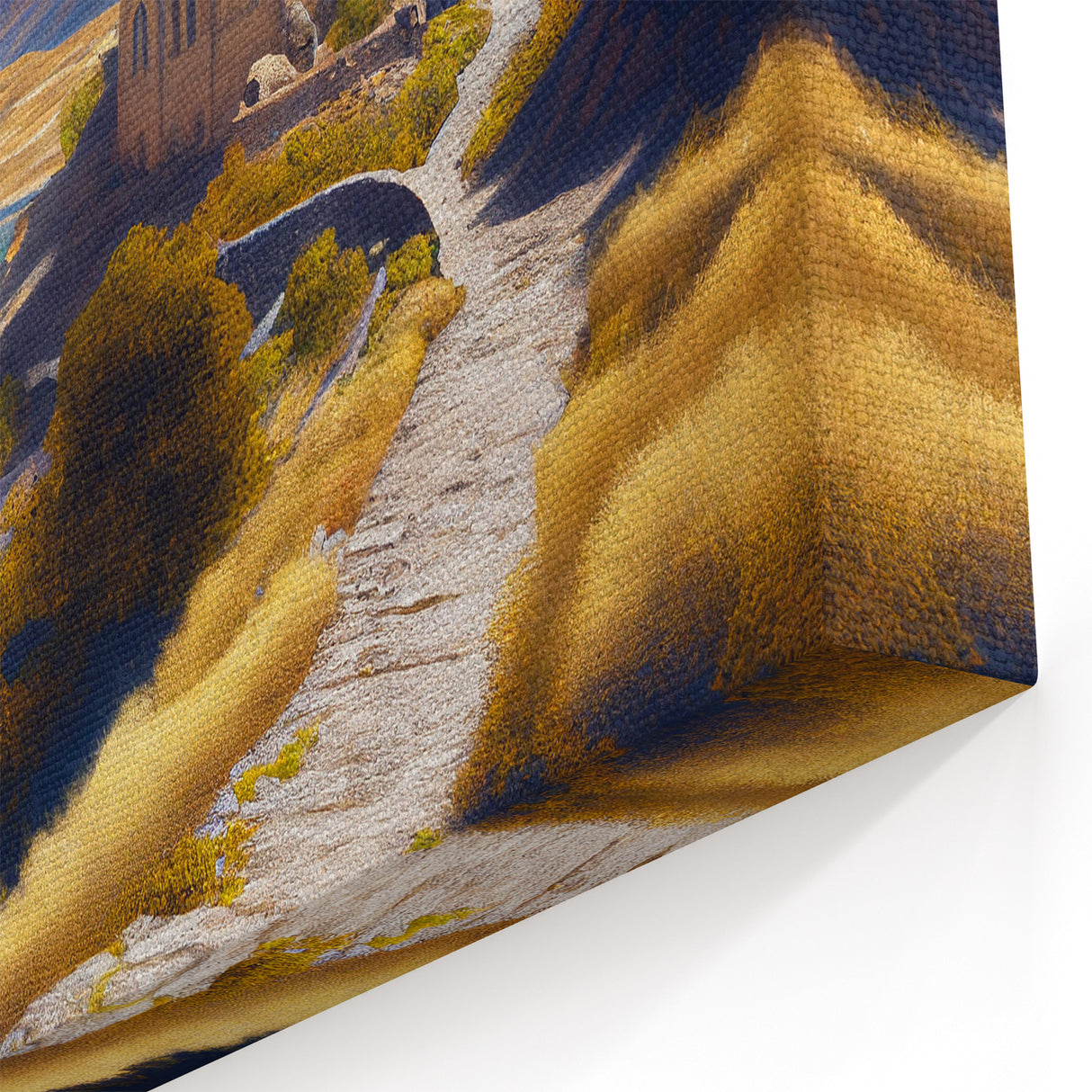 Azerbaijan Mountain Church Art - Serene Lakeside Landscape Print