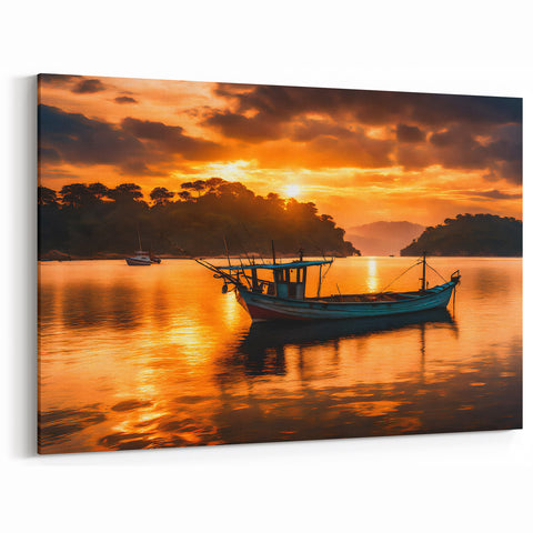 Fiery Sunset Over Tranquil Waters - Mauritius Coastal Landscape Art