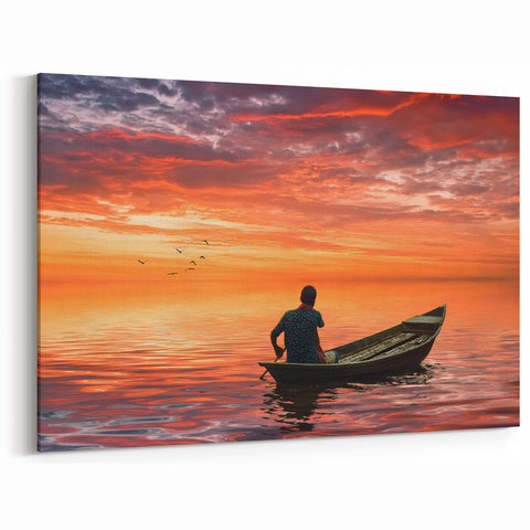 Tranquil Sunset on the Water - Serene Bangladeshi Landscape Art