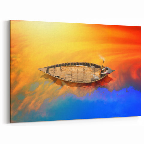 Colorful Reflection on Water - Vibrant Bangladeshi Boat Wall Art