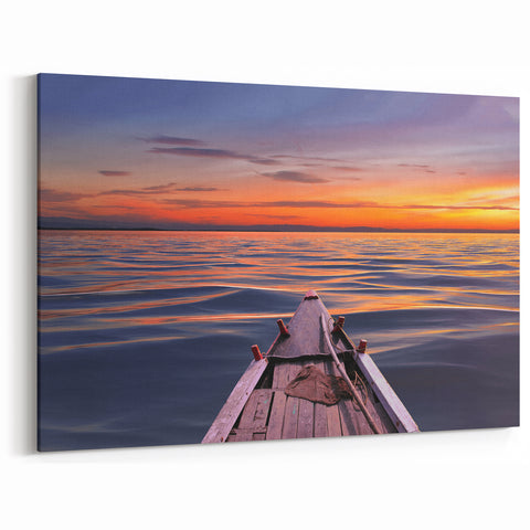 Sunset Over Calm Waters - Serene Bangladeshi Boat Journey Art