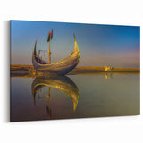 Reflective Fishing Boat at Dusk - Serene Bangladeshi Coastal Art