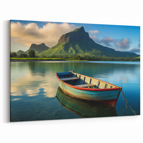 Serene Mauritius Boat Scene - Tranquil African Landscape Art