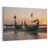Bangladesh Sunset Fishing Boats - Serene Coastal Canvas Wall Art