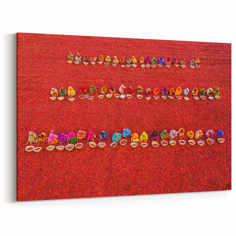 Vibrant Bangladesh Chili Harvest - Colorful Cultural Canvas Wall Art