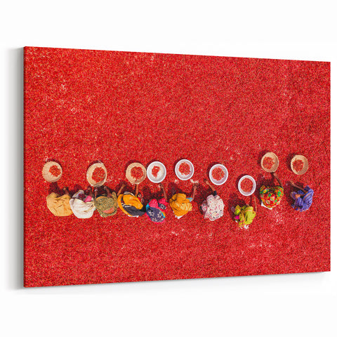 Colorful Chili Harvest in Bangladesh - Vibrant Cultural Canvas Wall Art