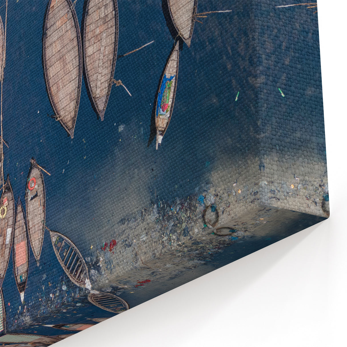 Aerial View of Bangladesh Boats - Tranquil River Scene Canvas Wall Art