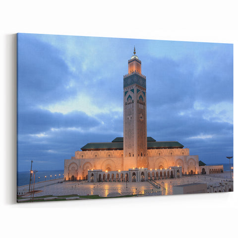 Moroccan Architecture Art - Hassan II Mosque at Twilight Wall Decor