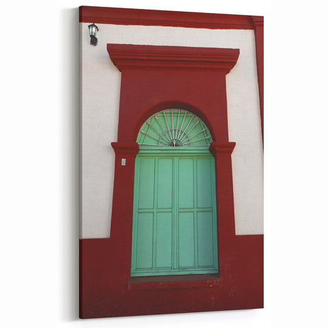 Elegant Baja California Sur Wall Art – Mint Green and Red Door Print