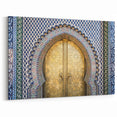 Morocco Canvas Prints - Gold Door with Intricate Blue Tile Design