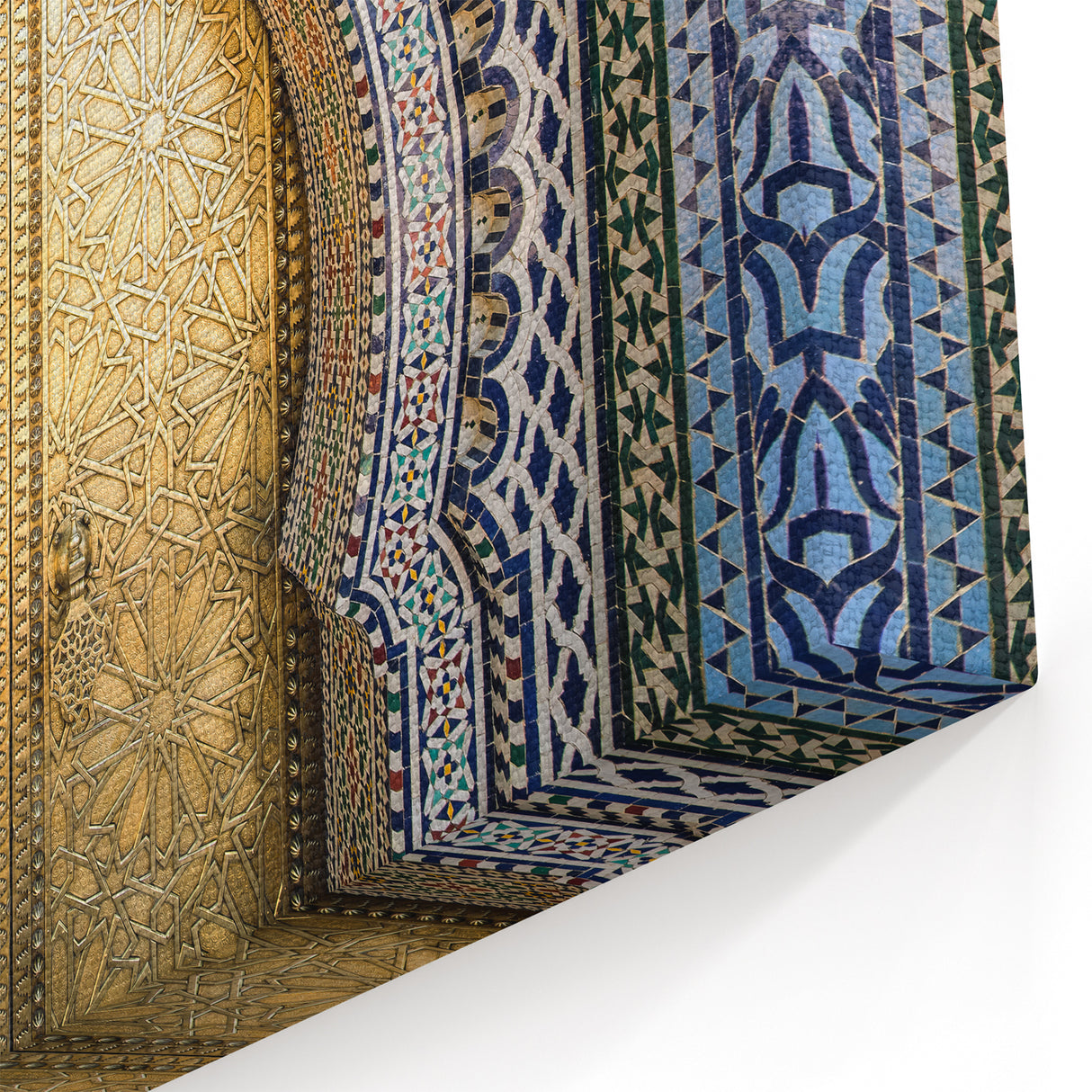 Morocco Canvas Prints - Gold Door with Intricate Blue Tile Design