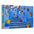 Marrakech Wall Decor - Vibrant Blue Cityscape with Colorful Pots