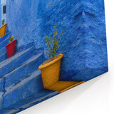 Marrakech Wall Decor - Vibrant Blue Cityscape with Colorful Pots