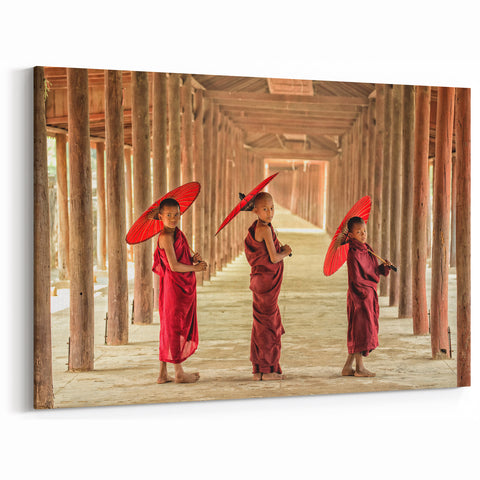Siem Reap Photography - Young Monks with Red Umbrellas