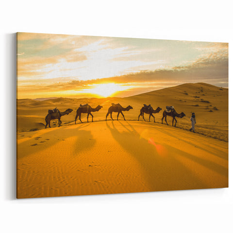 Sahara Camel Caravan - Moroccan Sunset Wall Art for Serene Decor