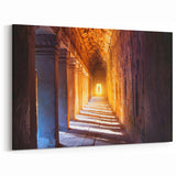 Cambodian Landscape Canvas - Sunlit Corridor of Angkor Wat