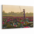 Cambodia Scenic Views - Fisherman Among Water Lilies at Sunrise