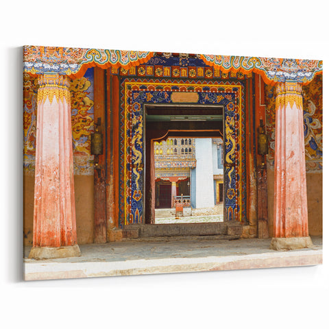 Ornate Bhutan Temple Gateway Wall Art - Cultural Heritage Canvas
