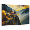 Vibrant Bhutan Mountain Monastery Wall Art - Scenic Landscape Print