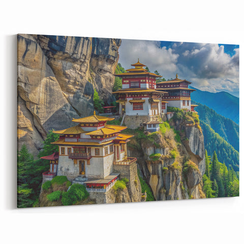 Bhutan Cliffside Monastery Wall Art - Majestic Mountain Retreat Print