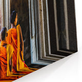 Khmer Culture Artwork - Young Monks in Temple Corridor