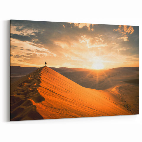 Namibian Landscape Photography - Sunrise Over Dunes with Lone Explorer