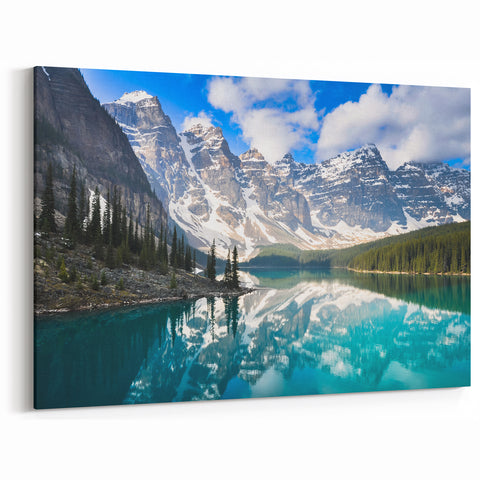 Alberta Photography Wall Art - Serene Moraine Lake with Majestic Rockies