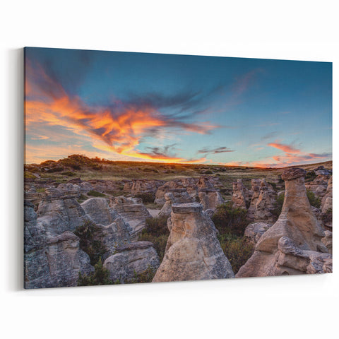 Alberta Sunset Wall Art - Hoodoo Rock Formations at Sunset Canvas Print