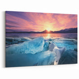 Alberta Iceberg Art - Frozen Lake Sunrise with Glowing Ice Wall Art