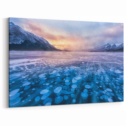 Alberta Frozen Lake Art - Iceberg Bubbles with Winter Sunrise Canvas Print