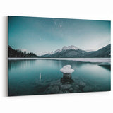 Alberta Nightscape Art - Tranquil Frozen Lake Under Starry Sky Canvas