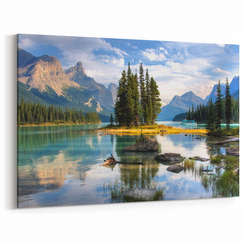 Alberta Spirit Island Wall Art - Scenic Spirit Island on Maligne Lake with Majestic Mountains