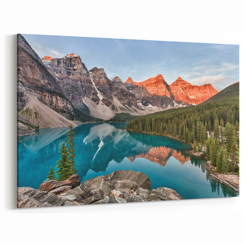 Alberta Sunrise Canvas - Landscape Sunrise Over Moraine Lake and Rocky Mountains