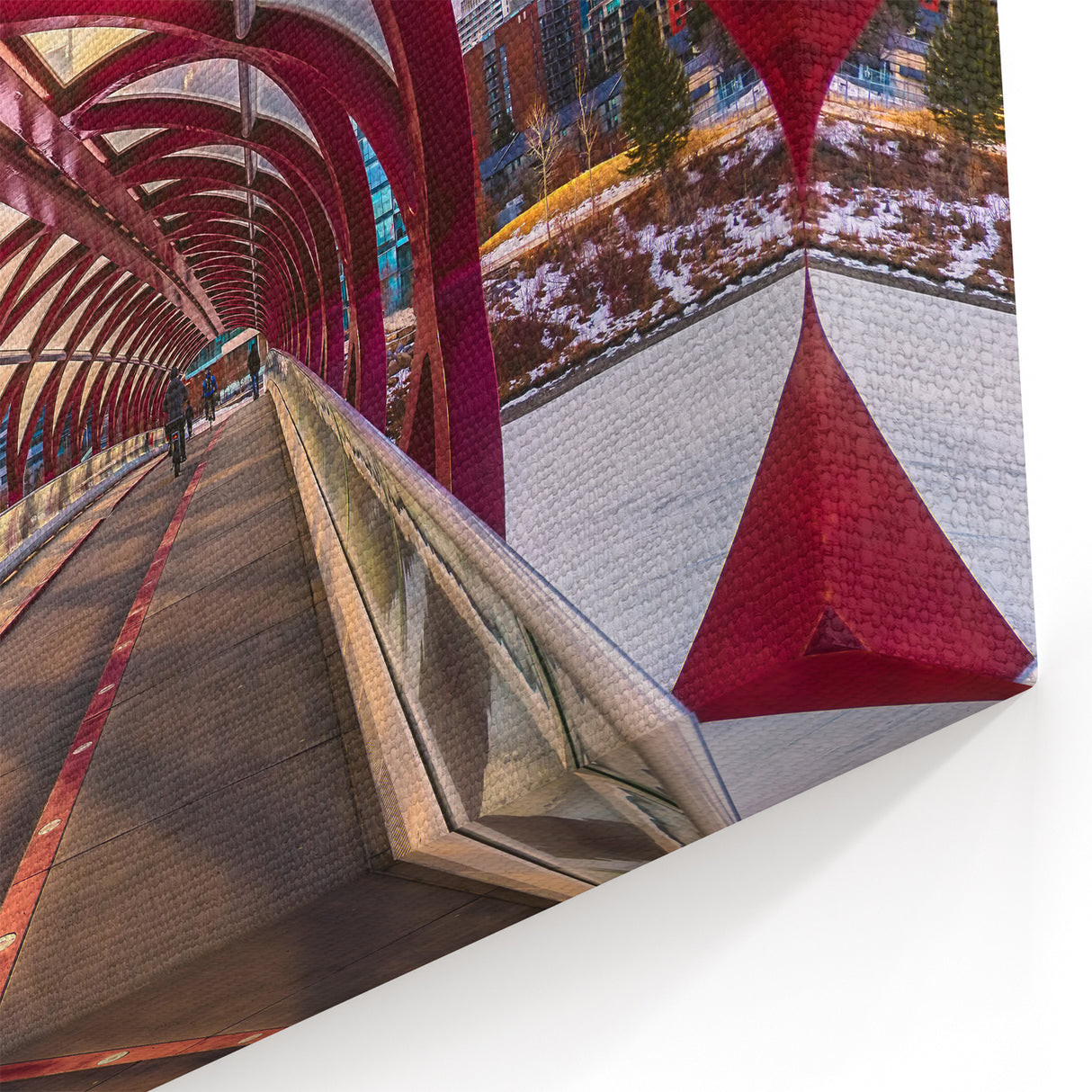 Alberta Urban Art - Peace Bridge at Sunrise in Calgary Cityscape