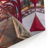 Alberta Urban Art - Peace Bridge at Sunrise in Calgary Cityscape