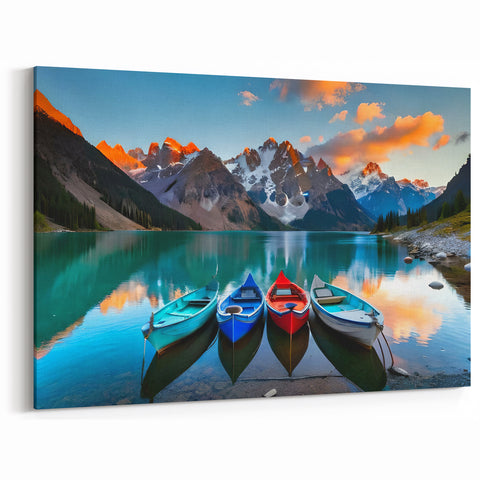 Alberta Canoes Wall Art - Scenic Canoes on Emerald Lake with Rocky Mountains