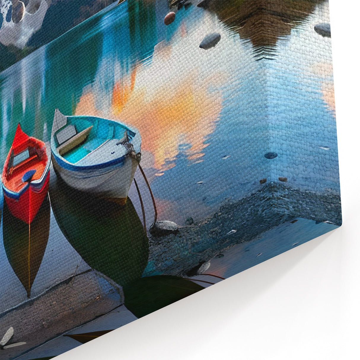 Alberta Canoes Wall Art - Scenic Canoes on Emerald Lake with Rocky Mountains