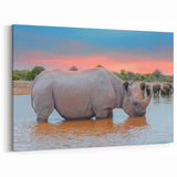 Wildlife of Namibia – Rhino and Elephants at Watering Hole Art Print