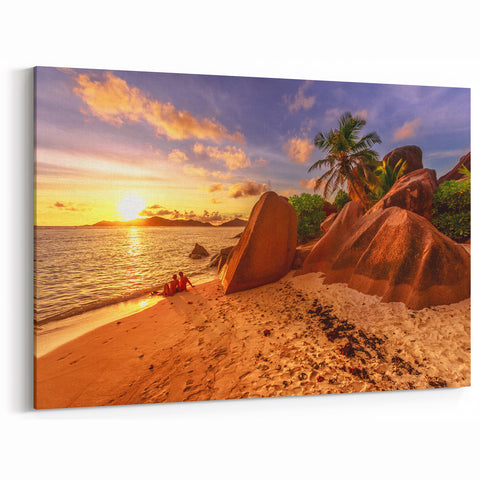 Seychelles Sunset Beach Art – Romantic Island Scenery Wall Print