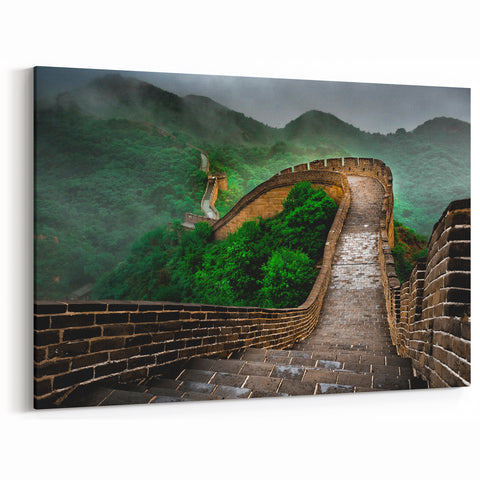 Misty Great Wall Canvas Art – Atmospheric Chinese Landscape Wall Decor