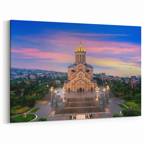 Majestic Georgia Cathedral Wall Art - Captivating Sunset Photography Print