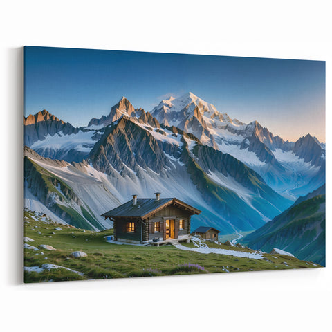 Serene Georgian Mountain Cabin Art - Breathtaking Scenic Landscape Print